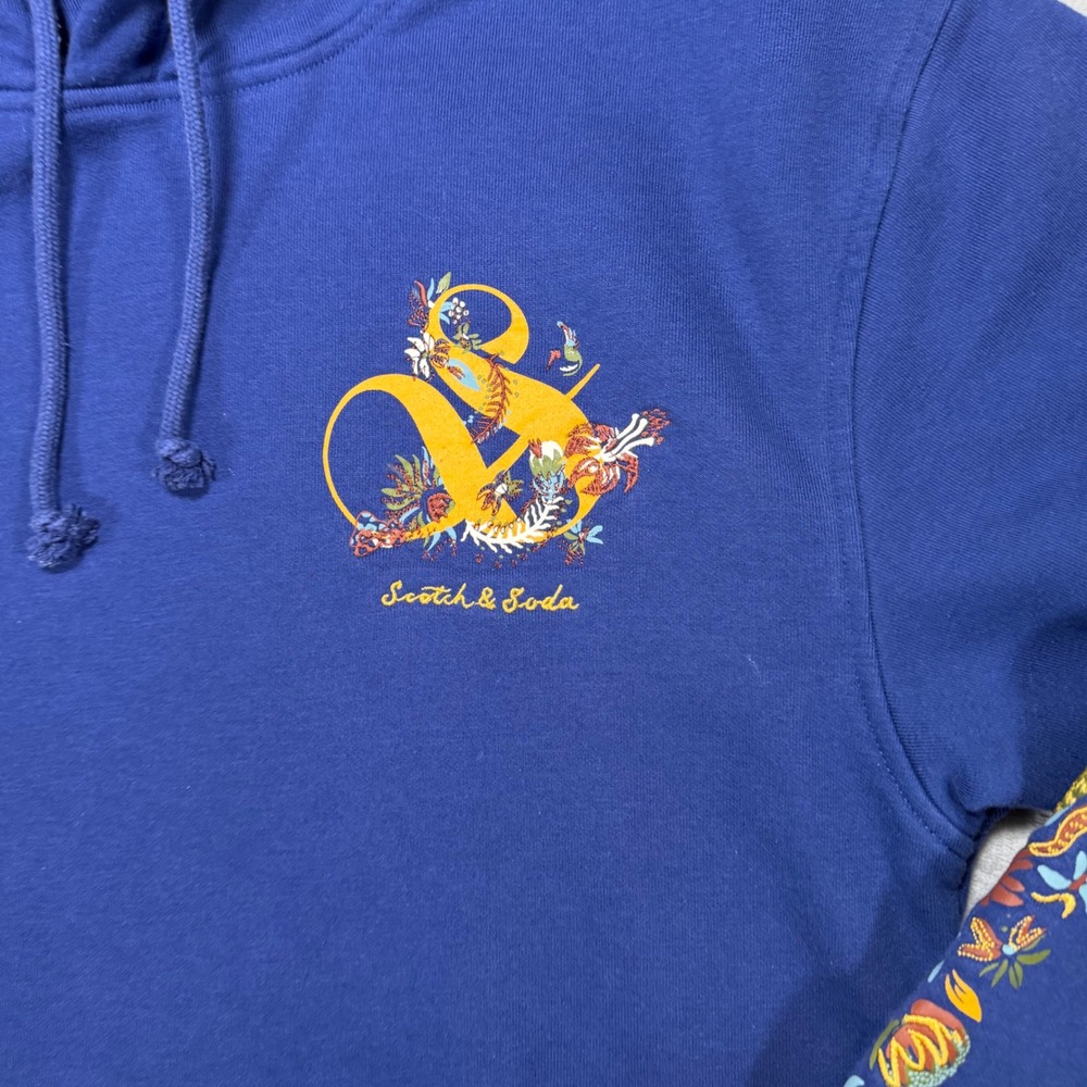 Scotch &‎ Soda Amsterdam Blue Floral Embroidered Hoodie Mens Large 1841-FA24 - Picture 3 of 9